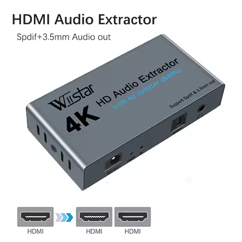 Wiistar HDMI Audio Extractor Splitter HDMI to 2 HDMI Spliiter 4K60Hz HDMI to HDMI Optica SPDIF + 3.5