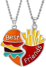 Pack of 2 Rainbow Alloy Friendship Necklaces, BFF Chain, Friendship Necklace, Hamburger Fries, Partn