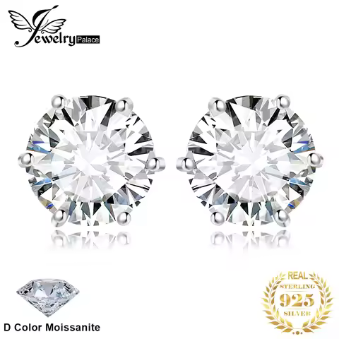 JewelryPalace Moissanite D Color Total 0.6ct 1ct 2ct 3ct 4ct 6ct S925 Sterling Silver Stud Earrings 