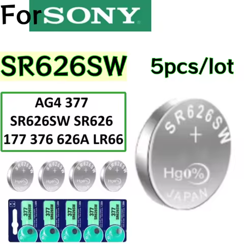 5PCS Original For SONY AG4 377 Button Batteries SR626SW SR626 177 376 626A LR66 Cell Coin Alkaline B