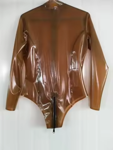 Men Handmade Latex Swimwear 100% Rubber Swim Suit Cosplay Bodysuit 0.4mm Coffee Size XS-XXL Hallowee