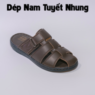 Dép da nam bít đầu màu đen/ nâu đế cao su mẫu khoá có khâu viền MS12