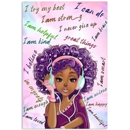 Motivational Quotes Poster I Am Strong I Never Give Up Poster Canvas Black Girl Wear Headphone Poste