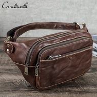CONTACTS Genuine Leather Mens Waist Bag Luxury Designer Fanny Pack Belt Bag Phone Pouch Male Bag Che