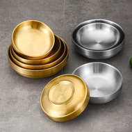 韓式304不銹鋼醬料碟雙層碗金色泡菜碟韓國料理調料碟小菜碟餐碟