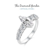 TDG 10K White Gold Lab-Grown Marquise Diamond Ring with Round Side Stones