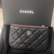 全新 CHANEL 經典一字拉鍊零錢包 黑銀