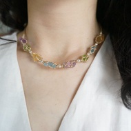 | MC |海藍寶紫水晶橄欖石黃水晶頸鏈 原石編織項鏈