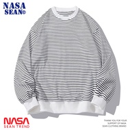เสื้อยืดคอกลมแขนยาวผู้ชายสไตล์ย้อนยุค NASA SEAN ทรงหลวม ทรงหลวม ลายทาง กางเกงขายาวทรงหลวม ฤดูใบไม้ร่