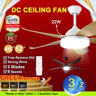 🔥HDB 46 52 In Ceiling Fan With Light Remote Control DC Motor 5 Blade Ceiling Fan 3 Tone LED