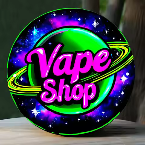 2D Flat Printing 1pc Metal Sign VAPE SHOP Neon Sign - 20cm Round, Vibrant Cosmic Design with Planet 