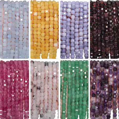 5mm Faceted Cube Beads Natural Amazonite Amethyst Apatite Garnet Square Spacer Bead For Jewelry Maki