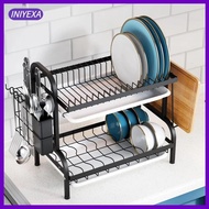 [Iniyexa] 2 Tier Dish Drying Rack Dish Storage Rack Iron Multipurpose Anti Rust Dish Rack Dish Drainer Organizer Shelf for Kitchen Home