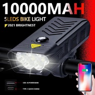 VTTO 10000MAh ไฟจักรยาน USB ชาร์จได้5000 Lumens ไฟหน้าจักรยาน5T6 LED สว่างมากไฟฉายด้านหน้า