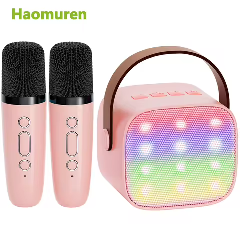 Haomuren Mini Karaoke Machine Portable Bluetooth 5.3 PA Speaker with 2 Wireless Microphones for Home