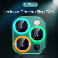 Luminous Lens For iPhone 12 13 14 15 Pro Max 11 Pro max Metal Ring Glass Full Cover Camera Lens Protectors for iPhone 12mini 11/12pro Protective Cap