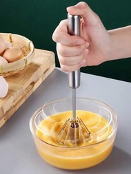 1入組半自動按壓式打蛋器，大型不銹鋼打蛋器，家用烘焙工具，奶油蛋手動攪拌機