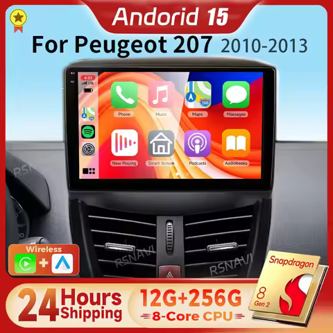 Android 15 Qualcomm Carplay Auto 2K Screen Car Radio Multimedia Player For Peugeot 207 CC 207CC 2006