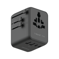 MOMAX - 70W 雙 AC 五 USB GaN 全球轉換插座 1-World² (黑色)