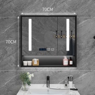 Makeup Storage Bedroom Bathroom Smart with LED Light Large Capacity Mirror Cabinet Solid Wood Wall-mounted High Load-bearing Dressing Room Simple and Versatile Intelligent Multi-functional Mirror Cabinet