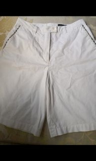 極新~女 真品 Burberry Golf 白色 經典格紋滾邊 休閒短褲 百慕達五分褲（波蘭製）
