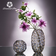 Diamond Star Stained Glass Vase Gold Rim Living Room Decoration Plant Flower Container Art Decorative Flower Vase