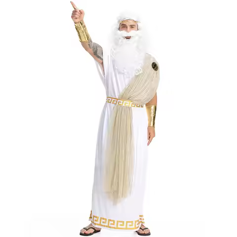 Adult Men Halloween Greek God Zeus Costume Ancient Roman Toga Tunic Outfits