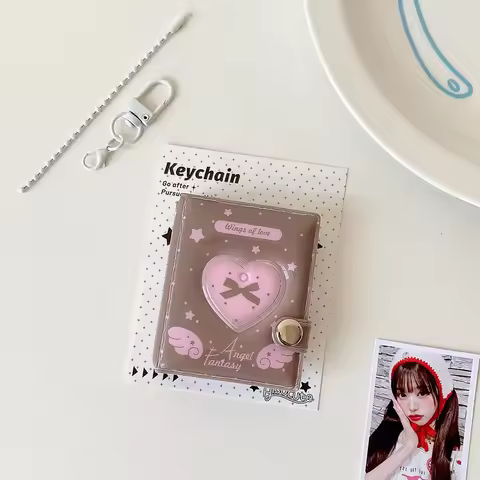 INS 2-inch Card Storage Photocard Holder Wings Patterns With Keychain Photo Album Kpop Idol Card Bin