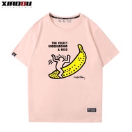 Loose Fit Keith Haring เสื้อยืดพิมพ์ลายการ์ตูนสําหรับผู้ชายและผู้หญิงแขนสั้นผ้าฝ้ายคอกลมวัยรุ่นยอดนิ