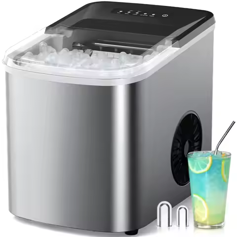 Countertop Ice Maker, 38lbs Daily, 9 Cubes in 3.5 Min, Self-Cleaning, Portable for Kitchen, Camping,
