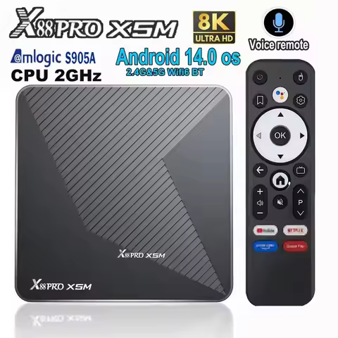 X88 PRO X5M Android 14 Smart TV Box Amlogic S905A HD 8K 2.4G 5G Dual WIFI Wifi6 BT 1000M Lan 3D AV1 