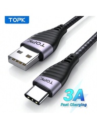 【1/2/3入組 6.6ft】usb C 充電線 3a 快速充電,topk Usb A 轉 Type C 充電器編織線,適用於三星 Galaxy A10e A20 A50 A51 A71、s20 S10 S9 S8 Plus S10e、note 20 10 9 8、moto G7 G8