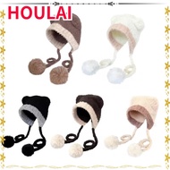 HOULAI Beanies Bear Hat, Thickened Crochet Ear Protection Hat, Cute Bear Ear Wool Warm Hat Women