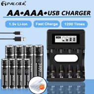 PALO 1.5v Li-ion Battery Charger 4 Slot USB Rechargeable AA/AAA Lithium Battery