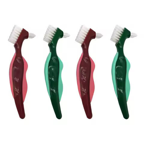4 Pcs Premium Hard Denture Brush Toothbrush, Cleaning Brush, Multi-Layered Bristles &Portable Dentur
