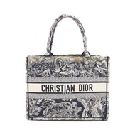 【二手】Dior Book Tote 中號 Toile de Jouy 象牙白/海軍藍帆布 Book Tote 中號