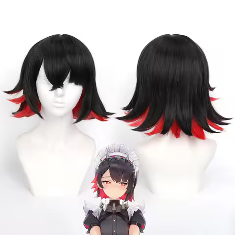 Cosplay Wig Zenless Zone Zero Ellen Joe Cosplay Short Anime Game Wig Black-Red Synthetic Wig with Ba
