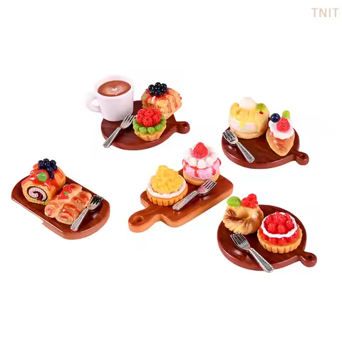 [J] 2Pcs/set Dollhouse Mini Cake Dessert Model Dollhouse Mini Kitchen Decoration Dolls House Accesso