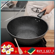 【In stock】Maifan stone 28/30/32/34cm pot induction cooker gas can be used wok non-stick pan Stock household frying  no oily smoke cooking pot F0Z4