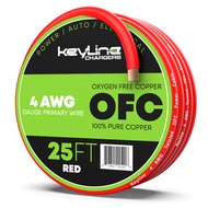 OFC 4 AWG Gauge Wire (25ft) Red | Oxygen Free Copper, Automotive Wire, Power/Ground, Battery Cable, 