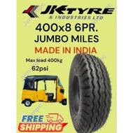 400x8 JUMBO MILES Tire  INDIA MADE For BAJAJ RE/TVS/PIAGGIO