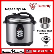 Butterfly BPC-5069 / BPC-5080 Electric Pressure Cooker Stainless Steel Inner Pot Preset Cooking Menu 6L 8L - Homehero2u