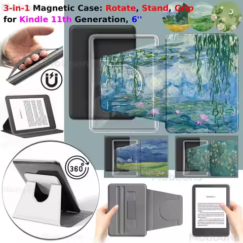 For Kindle 11th Generation Case 6'' 360° Rotatable 3-in-1 Magnetic Detachable Stand Hand Strap RS23C