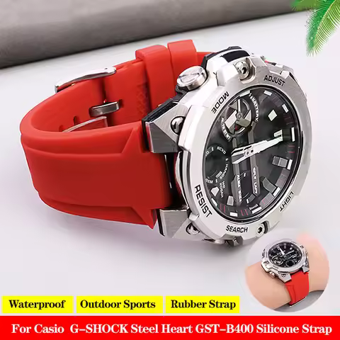 Silicone Raised Mouth Rubber Watch Strap for Casio G-SHOCK Steel Heart GST-B400 GST-B200 Series Wate
