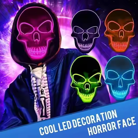 Neon Led Skull Mask Terror Party Mask Ghost Head Skeleton LED Luminous Mask EL Cold Fluorescent For 