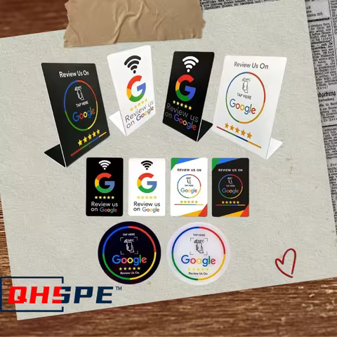 NFC 215 Programmable Card - Google Review Sticker, 13.56Mhz Waterproof NFC Tag, Stand Table Station 