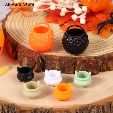 2Pcs Halloween Mini Cauldron Miniature Mini Halloween Candy Bucket Pot Witch Cauldron