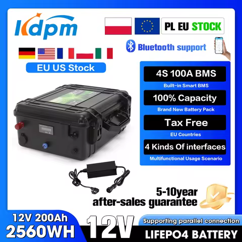 12V 200Ah 100Ah LiFePO4 Battery 2560Wh Bluetooth BMS Fish Boat Motor Battery 6000+ Cycles IP56 USB Q
