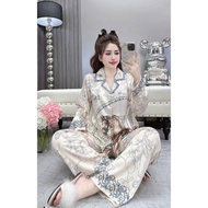 Traditional long-sleeved 45-60kg pajamas with stone-embellished buttons