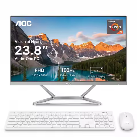 AOC 23.8 Inch All In One PC Desktop Computer, AMD Ryzen 5 3500U Processor, 16GB DDR4 RAM, 512GB SSD,